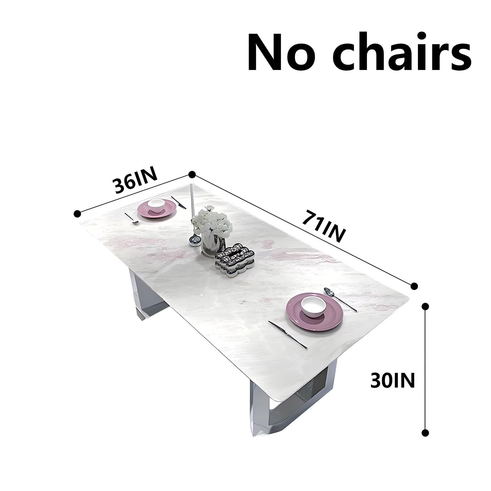 63"-79"Luxury Rectangular Marble Dining Table, Contemporary White Kitchen Table with Sleek Stainless Steel Base