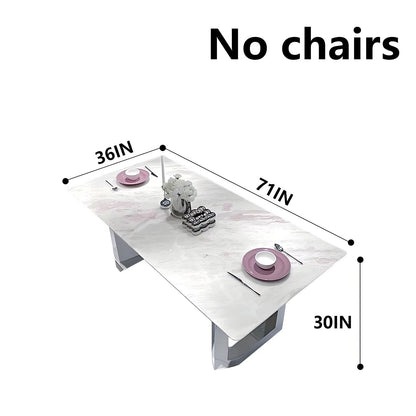 63"-79"Luxury Rectangular Marble Dining Table, Contemporary White Kitchen Table with Sleek Stainless Steel Base