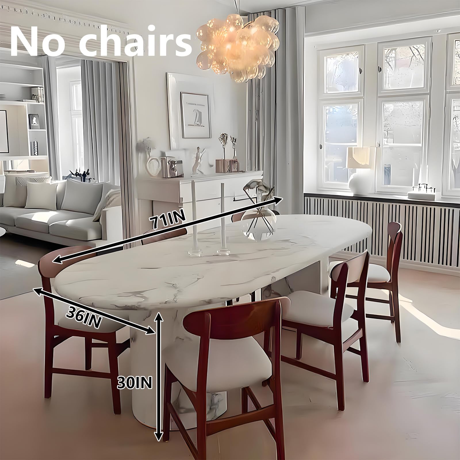 62"-78"Luxury Oval Dining Table with Marble Top & Pedestal Base for 6-8 People