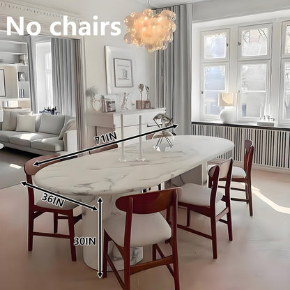 62"-78"Luxury Oval Dining Table with Marble Top & Pedestal Base for 6-8 People