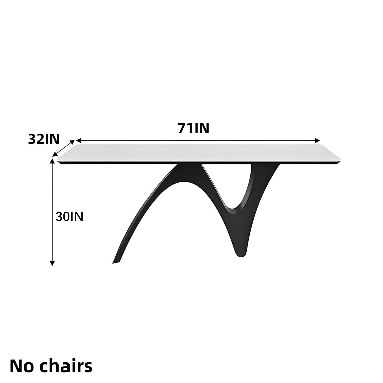 63"-79"Elegant Minimalist Dining Table, White Top with Abstract Curved Black Legs for 4-6