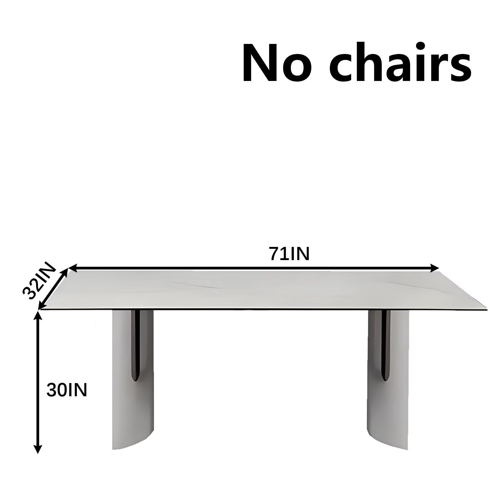63"-79"Luxury Modern Dining Table, Rectangular Marble Top with Polished Chrome Metal Legs