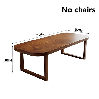 62"-78"Mid-Century Solid Wood Dining Table, Oval Walnut Top with U-Shaped Base