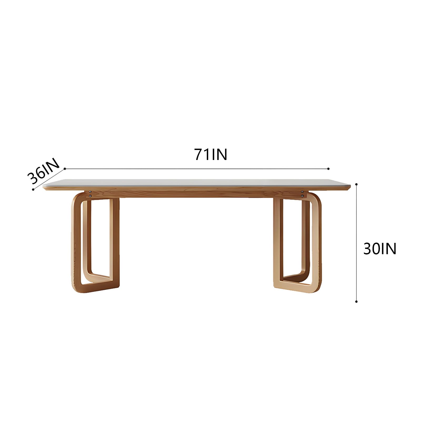 62"-78"Modern Dining Table, White Sintered Stone Top with Natural Wood U-Shaped Legs