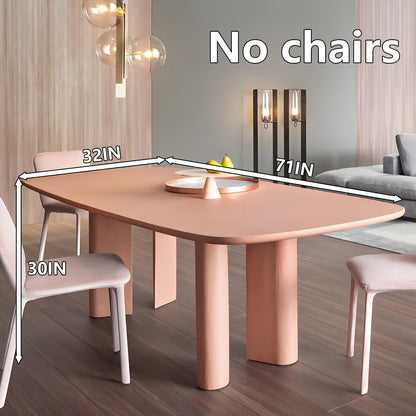 63"-79"Pink Wood Dining Table with Chunky Legs, Modern Rectangular Kitchen Table