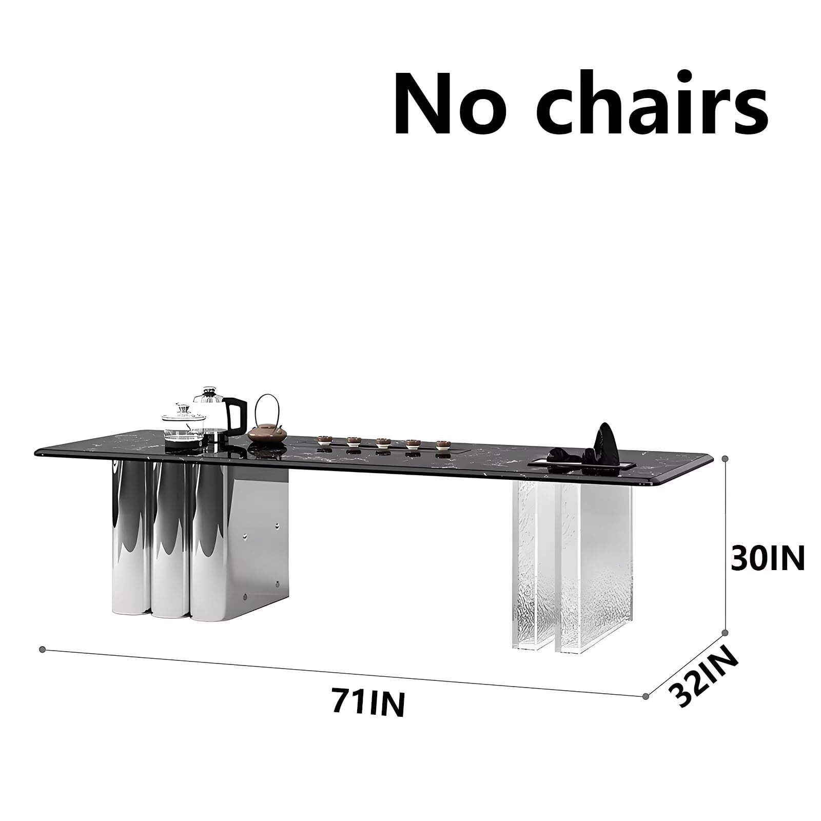 63"-79"Modern Rectangular Dining Table, Black Marble Top with Clear Acrylic Legs