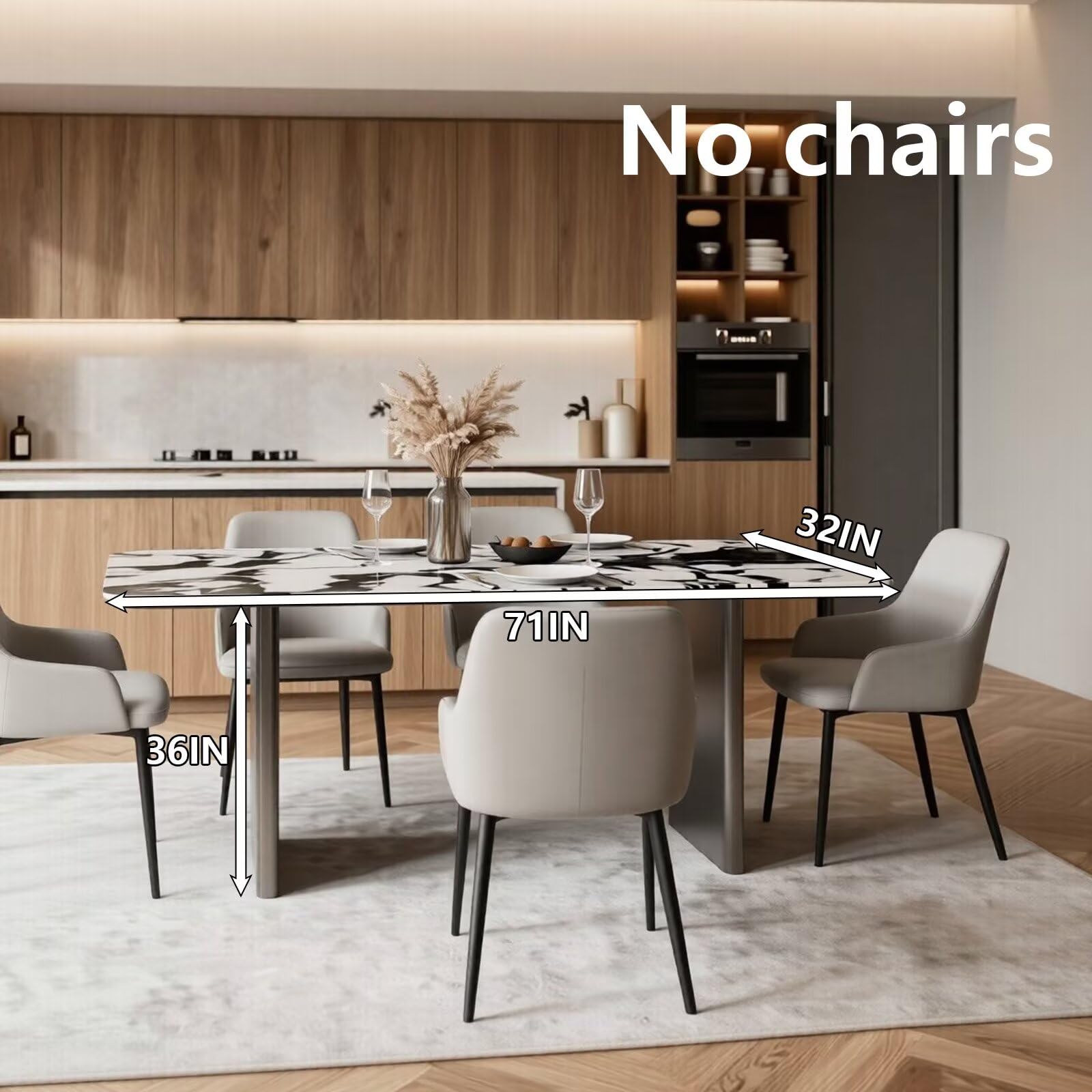 63"-79"Modern Rectangular Dining Table, Black and White Marble Top with Matte Black Legs
