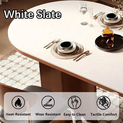 71" Retro Style Dining Table, Oval White Top Kitchen Table with Solid Wood Base for Mid-Century Home Decor