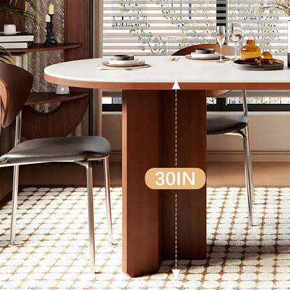 71" Retro Style Dining Table, Oval White Top Kitchen Table with Solid Wood Base for Mid-Century Home Decor