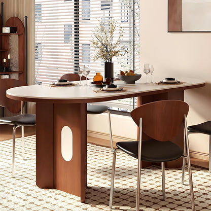 71" Retro Style Dining Table, Oval White Top Kitchen Table with Solid Wood Base for Mid-Century Home Decor
