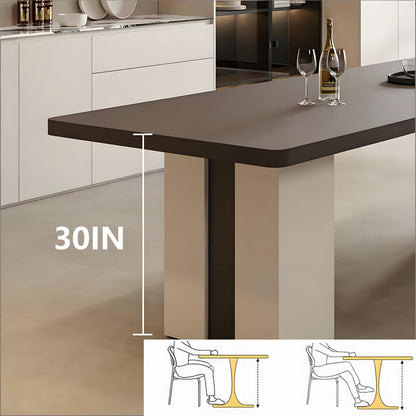 71"-79"Modern Minimalist Rectangular Dining Table, Matte Finish with Two-Tone Block Legs for 4-6 People