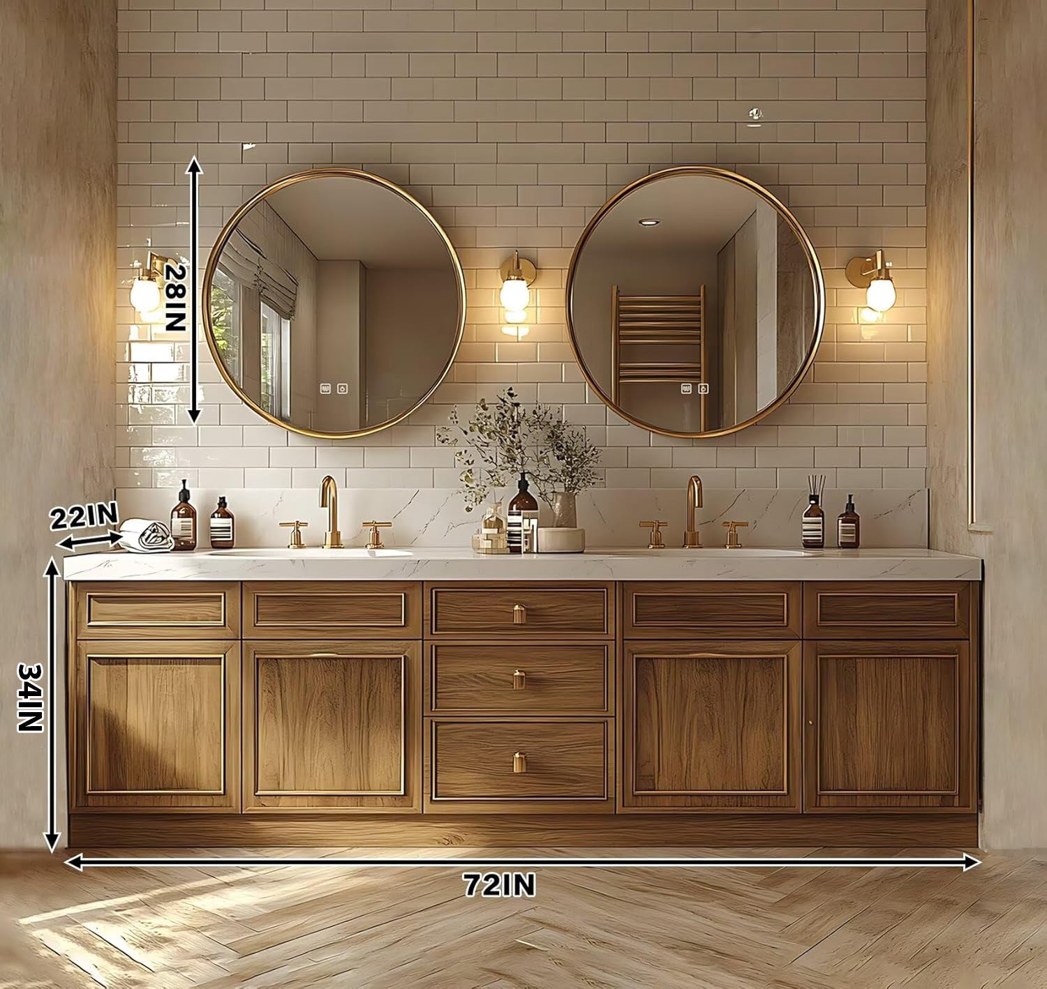 60‘’-96‘’  Bathroom Vanity with Curved Ambient Light