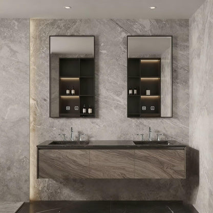 60"-84"Luxury Modern Bathroom Vanity with Black Stone Top & Smart Storage Mirrors