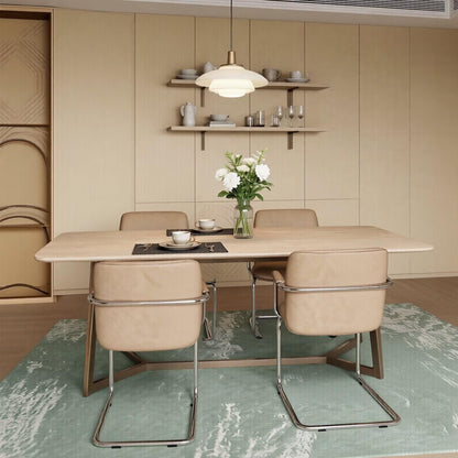 60"-80"Natural Wood Dining Table with X-Shaped Metal Base, Modern Rectangular Kitchen Table
