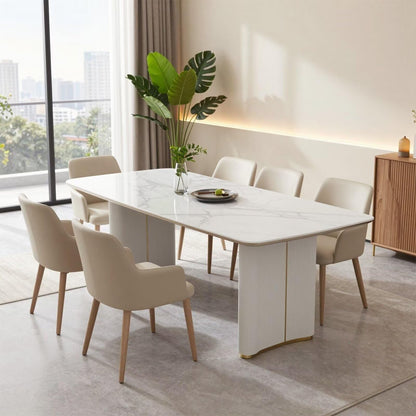 60"-80"Modern Rectangular White Sintered Stone Dining Table with Fluted Base, Seats 6