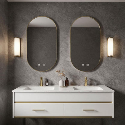 60"-78"Wall-Mounted Bathroom Vanity Set with Gold Accents & Dual Smart Lighted Mirrors