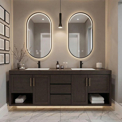 60”-96”Modern Bathroom Vanity with Double Sinks, Storage & LED Mirrors