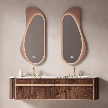 60”-84” 2-Pack Irregular LED Bathroom Mirror, Wall Mounted Lighted Mirror with Anti-Fog & Dimmable for Vanity, Rose Gold Frame