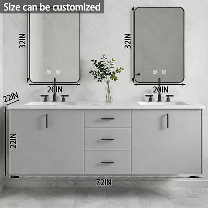 60"-84"Modern Minimalist Bathroom Vanity with Marble Countertop & Double Sinks