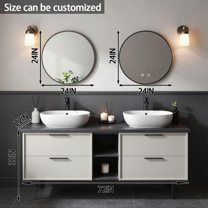60"-84"Modern Bathroom Vanity Set with Two-Tone Cabinet & Dual Round Smart Mirrors