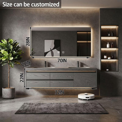 60”-84”Double Sink Floating Bathroom Vanity with LED Backlit Mirror, Gray Wood Cabinet