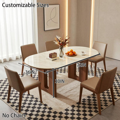 56"-96"Oval Marble Dining Table, Modern Kitchen Table with Solid Walnut Wood Base