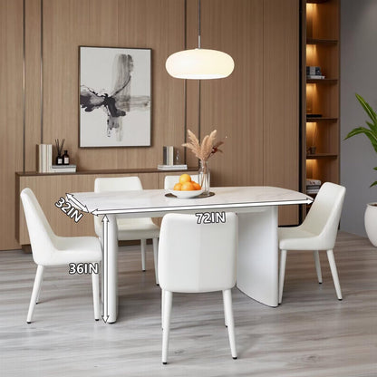 60"-80"White Marble Dining Table with Glossy Base, Modern Rectangular Kitchen Table