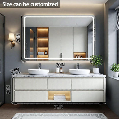 60"-84"Floating White Bathroom Vanity with Marble Top & LED Mirror, Double Vessel Sinks