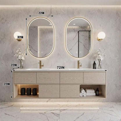 60”-96”Modern Wall-Mounted Vanity with Open LED Shelf & Marble-Look TopModern Wall-Mounted Vanity with Open LED Shelf & Marble-Look TopModern Wall-Mounted Vanity with Open LED Shelf & Marble-Look Top