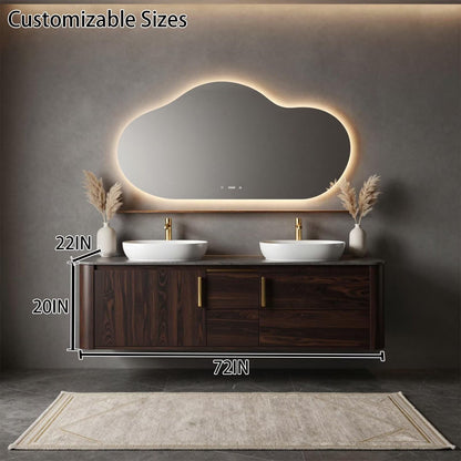 60"-96"Modern Dark Wood Wall-Mounted Bathroom Vanity with Vessel Sinks