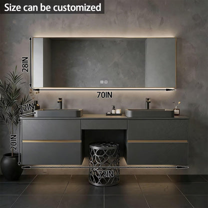 60"-84"Floating Dark Gray Bathroom Vanity with Double Vessel Sinks & LED Mirror