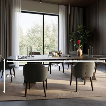 60"-80"Oval Black & Gold Marble Dining Table Set with 8 Chairs, Modern Luxury for Dining Room
