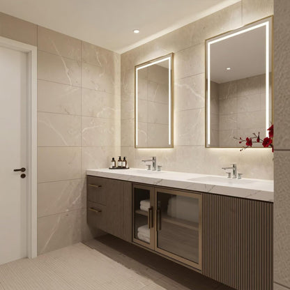 60"-96"Floating Bathroom Vanity with Double Sinks, LED Mirrors & Fluted Wood Finish