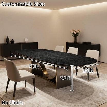 56"-96"Luxury Black Marble Oval Dining Table, Contemporary Table with Gold Metal Legs
