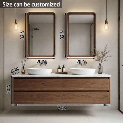 60"-84"Modern Wall-Mounted Bathroom Vanity with White Countertop & Double Vessel Sinks