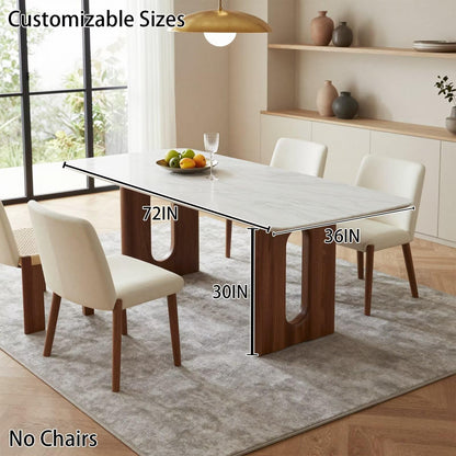 56"-96"Modern White Marble Top Dining Table, Rectangular Kitchen Table with Wood Base