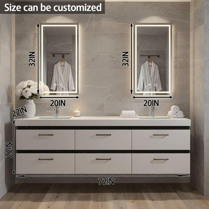 60”-84”Double Sink Floating Bathroom Vanity with LED Rectangular Mirrors, White Modern Cabinet