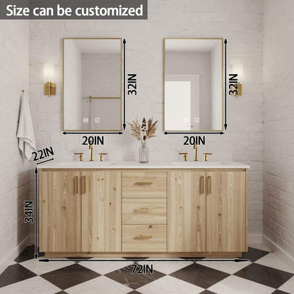 64"-92"Modern Farmhouse Bathroom Vanity Set with Gold Hardware & LED Smart Mirrors