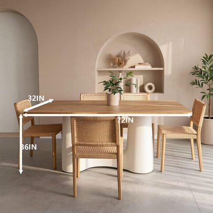 60"-80"Modern Farmhouse Rectangular Dining Table, Natural Wood Kitchen Table with Sturdy Base