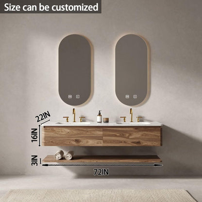 60"-78"Modern Dark Wood Bathroom Vanity with Dual Sinks & Backlit LED Mirrors