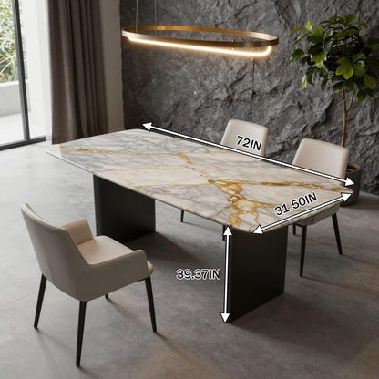 56"-88"Luxury Rectangular Marble Dining Table with Gold Streaks & Dark Legs