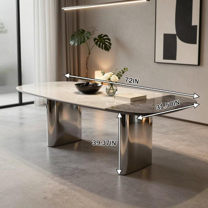56"-88"Modern Oval Dining Table, Dual Marble Top with Chrome Metal Legs