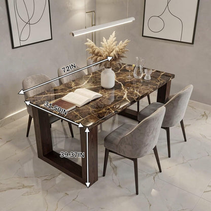56"-88"Luxury Rectangular Dining Table, Dark Marble Top with Wood Frame Legs