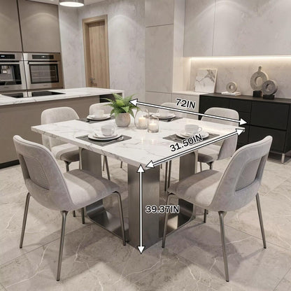 56"-88"Modern Rectangular Dining Table, White Marble Top with Metal Legs