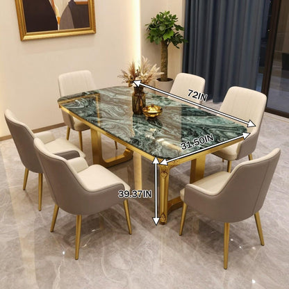 56"-88"Luxury Green Marble Dining Table with Gold Metal Frame for 6 People
