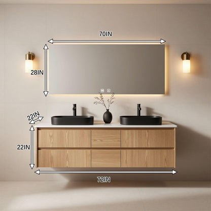 60"-96"Light Oak Bathroom Vanity with Double Sink & Wall-Mounted Drawers