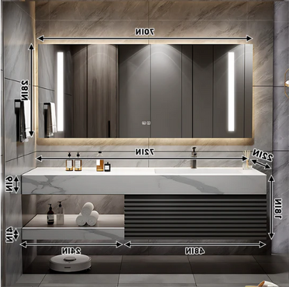 40"- 72" Floating Bathroom Vanity Set with Illuminated Mirror and Sink