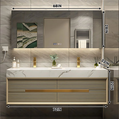 32"- 72" Gold Bathroom Cabinets Set with Lighted Mirror and Basin