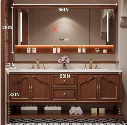 60” - 76” Unique Retro Bathroom Vanity with Open Storage Space