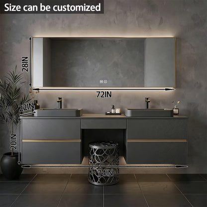 60"-84"Floating Dark Gray Bathroom Vanity with Double Vessel Sinks & LED Mirror